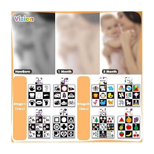  beiens Baby Toys 0-6 Months, Tummy Time Crinkle Toys with Mirror, Black and White High Contrast Sensory Toys for 0-6-12-18 Months Toddler Newborn, Boy Girl Gift Set, Play Mats-4 in 1