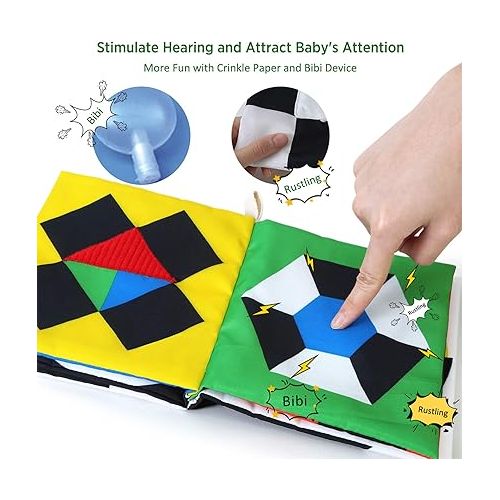  beiens Baby Books Toys, High Contrast Black and White Books Non Toxic Fabric Touch and Feel Crinkle Cloth Books Early Educational Stimulation Toys for Infants Toddlers, Baby Gift Soft Toys Mirror