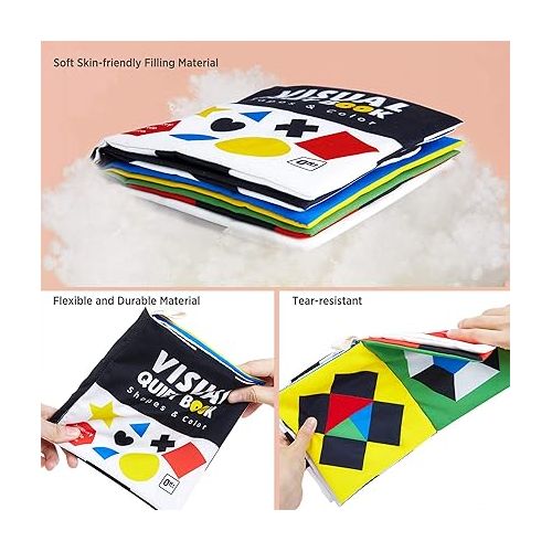  beiens Baby Books Toys, High Contrast Black and White Books Non Toxic Fabric Touch and Feel Crinkle Cloth Books Early Educational Stimulation Toys for Infants Toddlers, Baby Gift Soft Toys Mirror