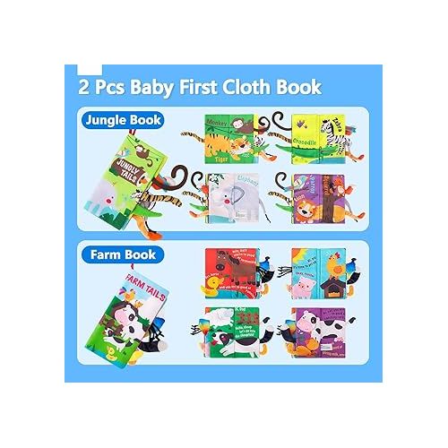  beiens Baby Books 0-6 Months, 2PCS Baby Toys 0-3-6-12-18 Months, Touch Feel Sensory Cloth Crinkle Soft Books, Tummy Time Toys, Infant Newborn Toys, Baby Boy Girl Shower Gifts Stroller Toys