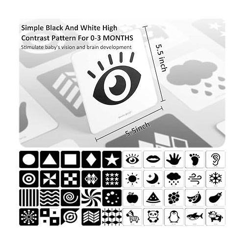  beiens High Contrast Baby Flashcards, Newborn Brain Development Toys, Visual Stimulation Learning Activity Cards, 20 PCs 40 Pages 5.5'' x 5.5'' Educational Infants Gift