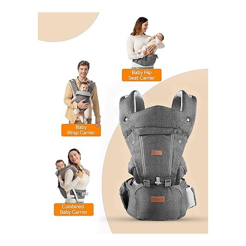  besrey Baby Carrier with Hip Seat, Dad Infant Carrier, Mens Wearing Carrier,Baby Body Holder, Breathable Summer Mesh Carrier,Forward Front Back Facing Chest Carrier,Toddler Carrier for Plus Size Mom