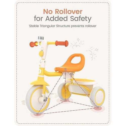  besrey Kids Tricycles Age 18 Month to 5 Years, Toddler Tricycle Kids Trikes Tricycle, Gift Toddler Tricycles for 2-5 Year Olds, Gift & Toys for Boy & Girl, Trikes for Toddlers, Yellow