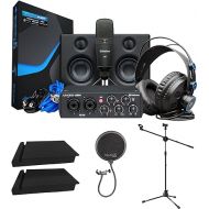 PreSonus AudioBox Studio Ultimate Bundle 25th Anniversary Edition with Studio Monitors and Studio One Artist, Blucoil Adjustable Mic Stand, Pop Filter Windscreen, and 2-Pack of Acoustic Isolation Pads