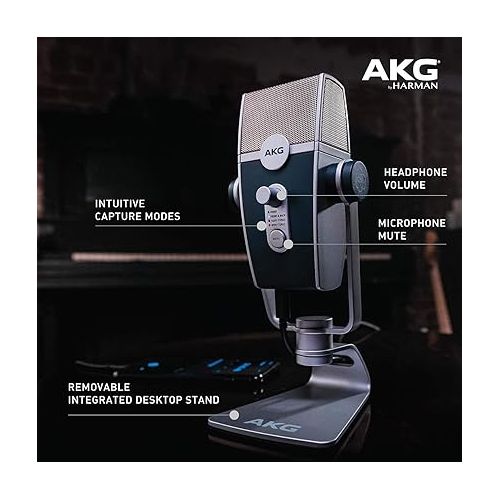  AKG Pro Audio Lyra Ultra-HD, Four Capsule, Multi-Capture Mode, USB-C Condenser Microphone for Recording and Streaming Bundle with Blucoil Boom Arm Plus Pop Filter, and USB-A Mini Hub