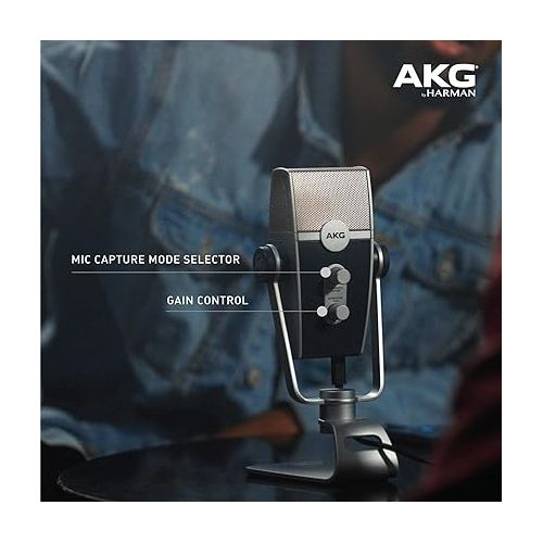  AKG Pro Audio Lyra Ultra-HD, Four Capsule, Multi-Capture Mode, USB-C Condenser Microphone for Recording and Streaming Bundle with Blucoil Boom Arm Plus Pop Filter, and USB-A Mini Hub