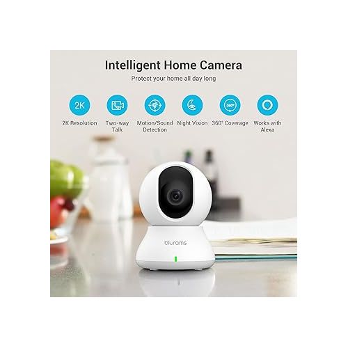  blurams Security Camera 2K, Baby Monitor Dog Camera 360-degree for Home Security (White + 64GB TF Card)