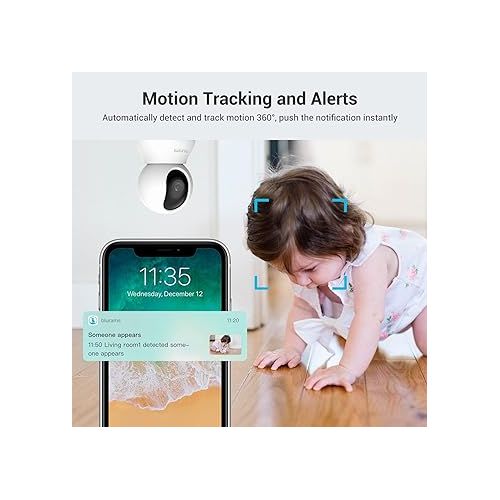  blurams Security Camera 2K, Baby Monitor Dog Camera 360-degree for Home Security (White + 64GB TF Card)