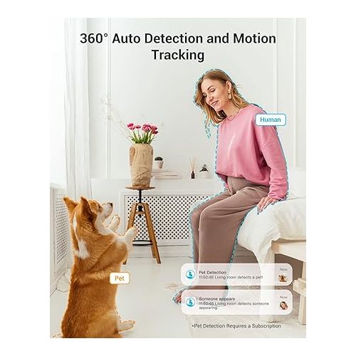  blurams Indoor Camera, 2K Pet Camera 360° Security Camera for Home Security with Phone App, Motion Tracking, 2-Way Audio, IR Night Vision, Siren, Works with Alexa & Google Assistant(2.4GHz ONLY)