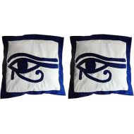 Set of 2 Pcs Egyptian Pharaoh Khayameya Horus Eye Pillow Case Cushion Zippered ( 17 x 17 Inch ) Ancient Art Horus Falcon Linen Theme Room Decor Gift Lovers Cushion Cover Sofa Couch Bed ( Blue )