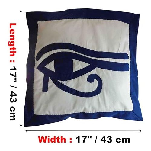  Set of 2 Pcs Egyptian Pharaoh Khayameya Horus Eye Pillow Case Cushion Zippered ( 17 x 17 Inch ) Ancient Art Horus Falcon Linen Theme Room Decor Gift Lovers Cushion Cover Sofa Couch Bed ( Blue )