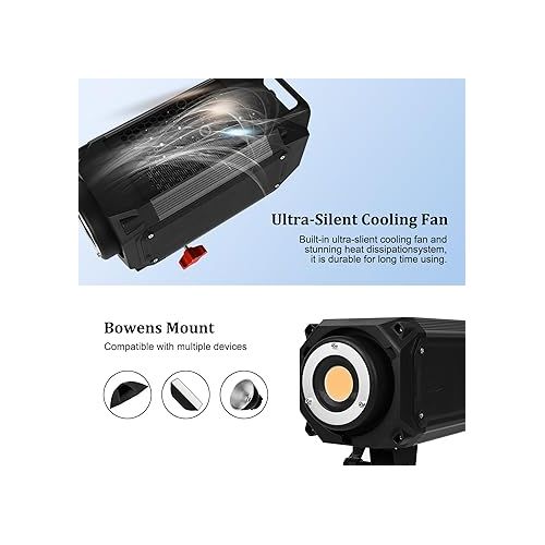  Came-TV Tioga 310W COB Led Video Light Daylight 5600K with Reflector 71493Lux@1m Lighting Efects App Control Led Spotlight