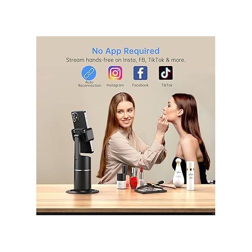  Auto Face Tracking Phone Holder, No App Required, 360° Rotation Face Body Phone Tracking Tripod Smart Shooting Camera Mount for Live Vlog Streaming Video, Rechargeable Battery-Black