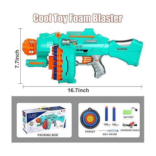  Toy Gun Automatic Electric Toy Foam Blasters & Guns with 200 Foam Bullets, 20-Dart Rotating Drum, Motorized Toys Guns for 6-12 Year Old Boys, Birthday Xmas Gifts for Kids & Teens