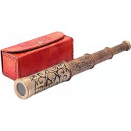 Handmade Retro Brass Telescope Vintage Leather Box Pirate Movie Prop Designer Spyglass Telescope Home & Table Decor