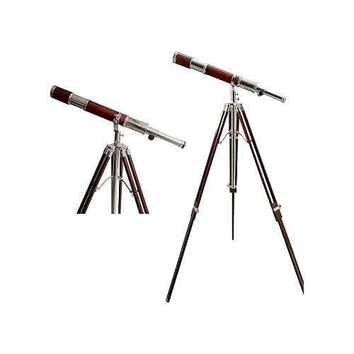  Antique Brass Tube Telescope Brown and Nickel Finish Royal Floor Standing Handmade High Magnification Authentic Design Wood Tripod Home & Office Decor