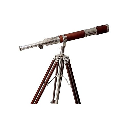  Antique Brass Tube Telescope Brown and Nickel Finish Royal Floor Standing Handmade High Magnification Authentic Design Wood Tripod Home & Office Decor