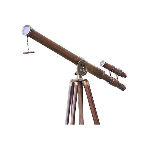  Antique Adjustable Tripod Nautical Style Decorative Double Barrel Tube Floor Standing Telescope Wooden Stand Vintage Telescope Home & Office Decor