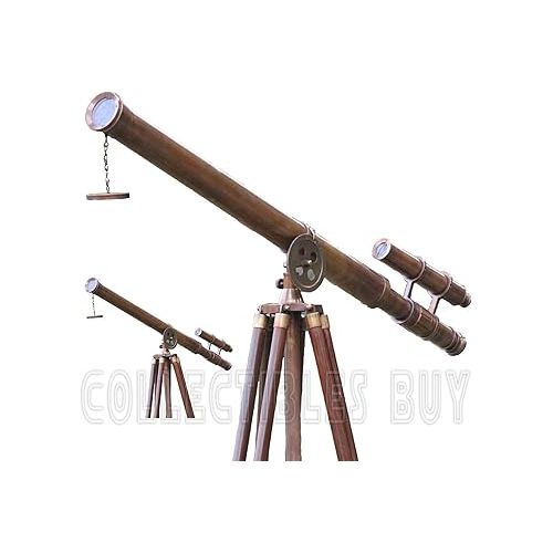  Antique Adjustable Tripod Nautical Style Decorative Double Barrel Tube Floor Standing Telescope Wooden Stand Vintage Telescope Home & Office Decor