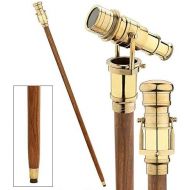 Victorian Walking Cane with Telescope Brass Handle Foldable Nautical Wooden Walking Stick Ideal Unisex