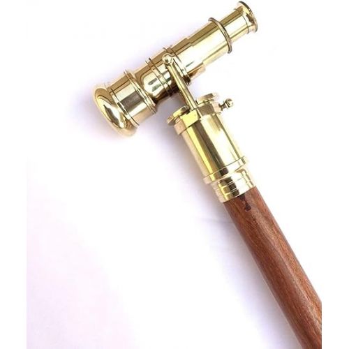  Victorian Walking Cane with Telescope Brass Handle Foldable Nautical Wooden Walking Stick Ideal Unisex