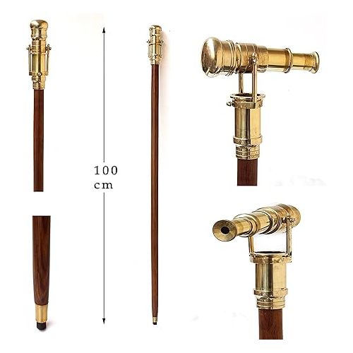  Victorian Walking Cane with Telescope Brass Handle Foldable Nautical Wooden Walking Stick Ideal Unisex