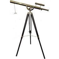 Vintage Floor Standing Brass Telescope Nautical Design Shiny Brass Finish Brown Tripod Anchor Master Sky Watcher Adjustable Wooden Stand