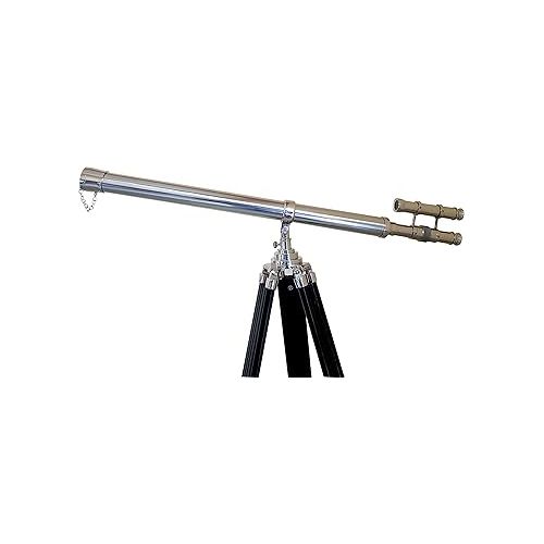  Decorative Double Barrel Standard Tube Length Marine Navy Designer Home Floor Standing Maritime Black Tripod Nickel Silver Finish Telescope Collectible Item