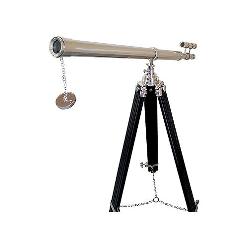  Decorative Double Barrel Standard Tube Length Marine Navy Designer Home Floor Standing Maritime Black Tripod Nickel Silver Finish Telescope Collectible Item