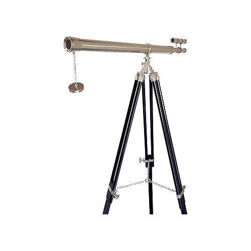  Decorative Double Barrel Standard Tube Length Marine Navy Designer Home Floor Standing Maritime Black Tripod Nickel Silver Finish Telescope Collectible Item