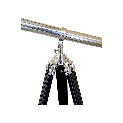  Decorative Double Barrel Standard Tube Length Marine Navy Designer Home Floor Standing Maritime Black Tripod Nickel Silver Finish Telescope Collectible Item