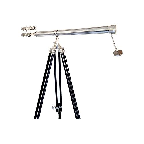  Decorative Double Barrel Standard Tube Length Marine Navy Designer Home Floor Standing Maritime Black Tripod Nickel Silver Finish Telescope Collectible Item