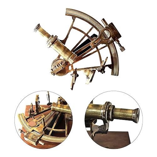  Antique German Working Model Brass Sextant Marine Sea Collectible Nautical Telescope Navigational Instrument with Compass and Telescope Home & Office Decor
