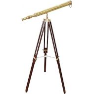 Shiny Brass Vintage Single Barrel Nautical Telescope Wooden Tripod Golden & Brown Finish Home Decor