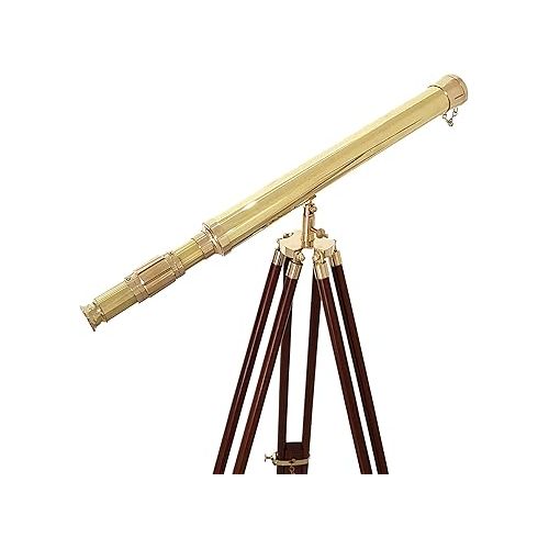  Shiny Brass Vintage Single Barrel Nautical Telescope Wooden Tripod Golden & Brown Finish Home Decor