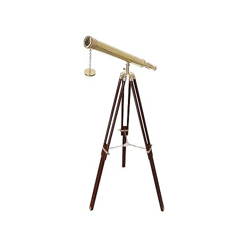  Shiny Brass Vintage Single Barrel Nautical Telescope Wooden Tripod Golden & Brown Finish Home Decor