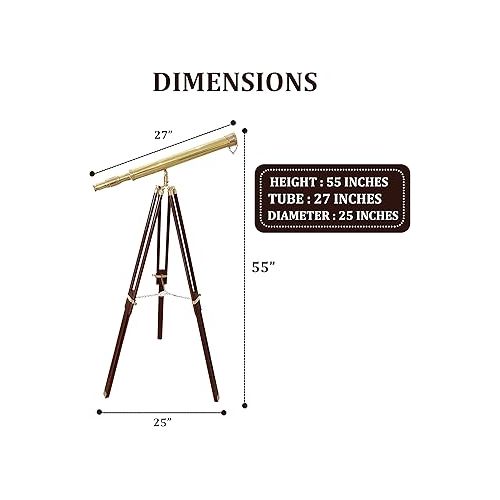  Shiny Brass Vintage Single Barrel Nautical Telescope Wooden Tripod Golden & Brown Finish Home Decor