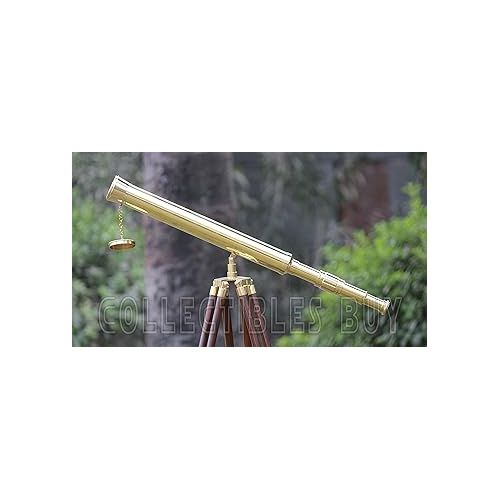  Shiny Brass Vintage Single Barrel Nautical Telescope Wooden Tripod Golden & Brown Finish Home Decor