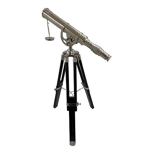  Vintage Silver Finish Telescope with Black Tripod Antique Brass Nautical Unique Eyepiece Harbour Master Stand Ideal Nickel Finish Home Decor