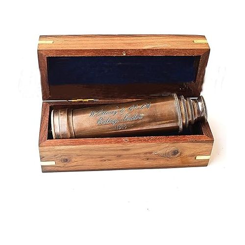  Vintage Copper Finish Telescope with Wooden Box Marine Gift London 1917