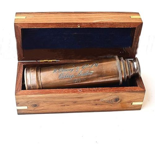  Vintage Copper Finish Telescope with Wooden Box Marine Gift London 1917