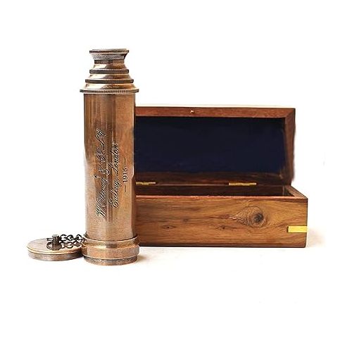  Vintage Copper Finish Telescope with Wooden Box Marine Gift London 1917