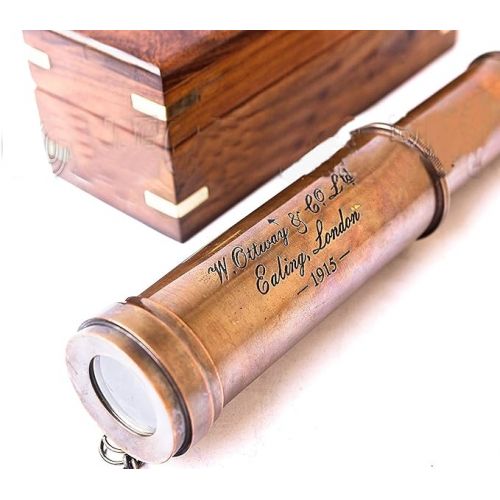  Vintage Copper Finish Telescope with Wooden Box Marine Gift London 1917