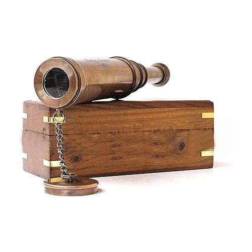  Vintage Copper Finish Telescope with Wooden Box Marine Gift London 1917
