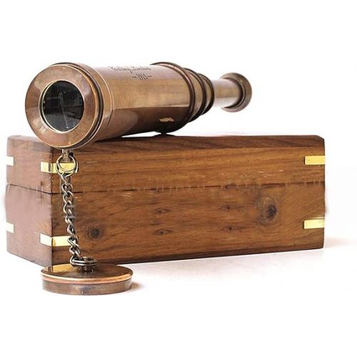  Vintage Copper Finish Telescope with Wooden Box Marine Gift London 1917