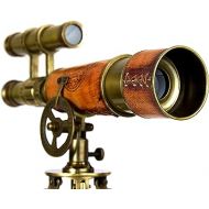 Antique Brass Double Barrel Table Decor Telescope Vintage Marine Functional Instrument Collectibles Item Leather Home Decor