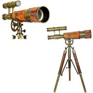 Double Barrel Table Decor Antique Brass Telescope with Tripod Vintage Marine Functional Instrument Collectibles Item Leather Home Decor