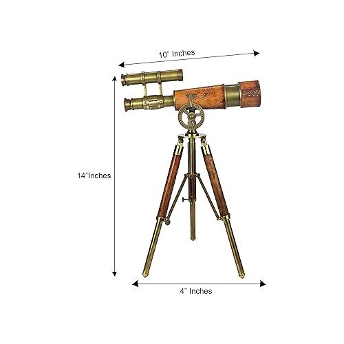  Double Barrel Table Decor Antique Brass Telescope with Tripod Vintage Marine Functional Instrument Collectibles Item Leather Home Decor