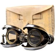 Vintage Antique Spy Glass 1857 R & J Beck Brass Binocular with Leather Case
