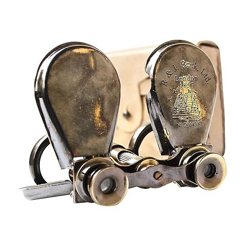  Vintage Antique Spy Glass 1857 R & J Beck Brass Binocular with Leather Case